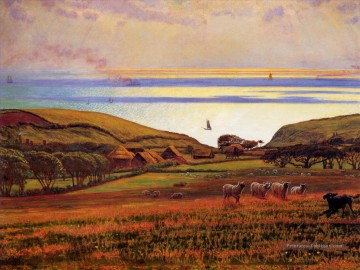 Fairlight Downs Lumière du soleil sur la mer anglais William Holman Hunt paysage Peinture à l'huile